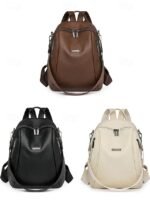 Women's Brown Faux Leather Mini Backpack – - Image 11