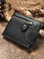 Men's Vintage Brown Leather Wallet with Zipper Pocket and - Image 8