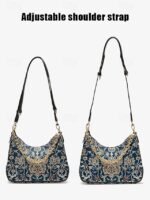 Women's Vintage Floral Print Shoulder Bag with Gold Chain - Image 7