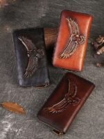 Women's Genuine Leather Long Wallet with Carved Eagle - Image 4