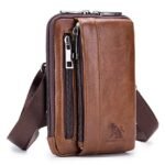 Sleek Brown Leather Vertical Sling Bag - Compact Men's - Image 2