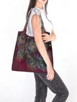 Women's Peacock Print Folding Tote Bag - Large Capacity - Image 10