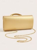 Women's Metallic Evening Clutch Bag with Gold Handle, - Image 6
