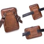 Sleek Brown Leather Vertical Sling Bag - Compact Men's - Image 11
