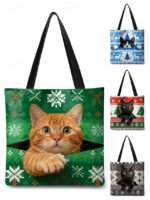 Women's Christmas Tote Bag, Green Snowflake and Fair Isle - Image 2