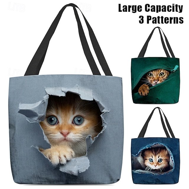 ibqrfx1725273938722 Women's Cute Kitten Print Tote Bag - Durable Canvas - Image 1