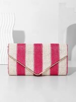 Women's Striped Woven Envelope Clutch - With chain, can be - Image 14