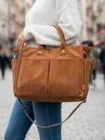 Women's Corduroy Tote Bag with Multiple Pockets, Casual - Image 3