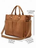 Women's Corduroy Tote Bag with Multiple Pockets, Casual - Image 9