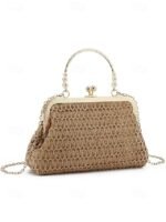 Women's Vintage Woven Straw Handbag – Elegant Kiss Lock - Image 11