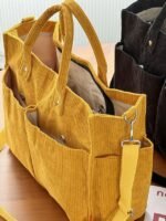 Women's Corduroy Tote Bag with Multiple Pockets, Casual - Image 5