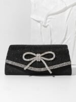 Blue Glitter Clutch Purse with Rhinestone Bow Accent, Elegant - Image 10