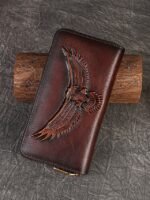 Women's Genuine Leather Long Wallet with Carved Eagle - Image 11