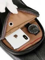 Men's Faux Leather Sling Chest Bag with USB Charging Port, - Image 10