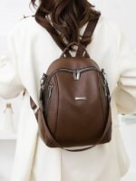 Women's Brown Faux Leather Mini Backpack – - Image 2