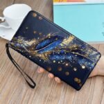 Women's Large Capacity Wallet with Gilded Feather Print,