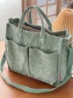 Women's Corduroy Tote Bag with Multiple Pockets, Casual - Image 17
