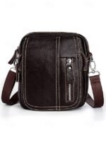Men's genuine leather messenger bag with zipper pocket, - Image 12