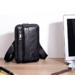 Sleek Brown Leather Vertical Sling Bag - Compact Men's - Image 13