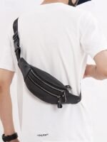 Men's Genuine Leather Fanny Pack - Large Capacity, Black - Image 4