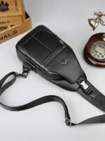 Men's Faux Leather Sling Chest Bag with USB Charging Port, - Image 7