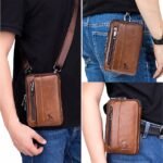 Sleek Brown Leather Vertical Sling Bag - Compact Men's - Image 6