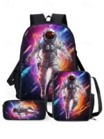 Kids' 3-Piece Astronaut Backpack Set – Colorful Galaxy - Image 18