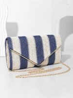 Women's Striped Woven Envelope Clutch - With chain, can be - Image 3