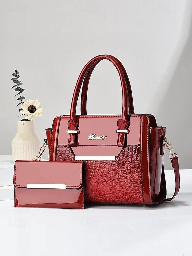 ojdjem1747307780007 Women's Patent Faux Leather Handbag Set – Glossy - Image 1