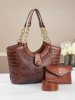 Women's 2-Piece Faux Leather Crocodile Tote Bag Set – - Image 10