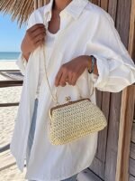 Women's Vintage Woven Straw Handbag – Elegant Kiss Lock - Image 13