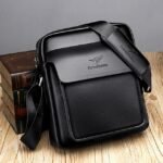 Men's Brown Faux Leather Crossbody Shoulder Bag with Front - Image 2