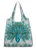 Women's Peacock Print Folding Tote Bag - Large Capacity - Image 14