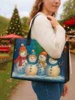 Women's Christmas Snowman Print Tote Bag, Large Capacity - Image 9