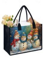 Women's Christmas Snowman Print Tote Bag, Large Capacity - Image 10