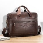 Premium Brown Leather Briefcase - Elegant Business Laptop Bag