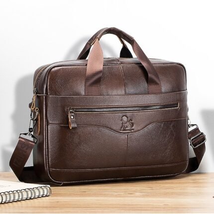 Premium Brown Leather Briefcase - Elegant Business Laptop Bag