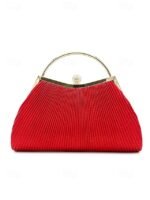 Women's Gold Pleated Evening Handbag with - Image 9