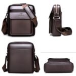 Men's Brown Faux Leather Crossbody Shoulder Bag with Front - Image 3