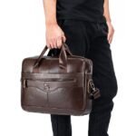 Premium Brown Leather Briefcase - Elegant Business Laptop Bag - Image 9