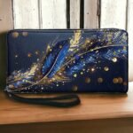 Women's Large Capacity Wallet with Gilded Feather Print, - Image 3