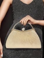 Women's Gold Pleated Evening Handbag with