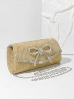 Blue Glitter Clutch Purse with Rhinestone Bow Accent, Elegant - Image 3