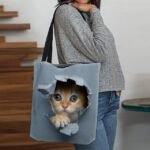 Women's Cute Kitten Print Tote Bag - Durable Canvas - Image 2