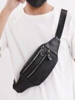 Men's Genuine Leather Fanny Pack - Large Capacity, Black