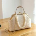Women's Vintage Pearl Handle Lace Clutch - Elegant Evening - Image 2