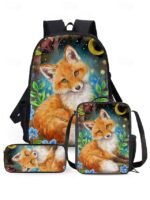Girls'3-Piece Fox Backpack Set with Lunch Bag and Pencil - Image 18