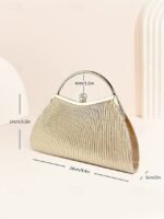 Women's Gold Pleated Evening Handbag with - Image 5