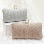 Elegant Gold Glitter Evening Clutch Bag with Rhinestone Ring - Image 2