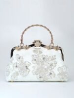 Elegant White Lace Evening Handbag with Pearl and Floral - Image 5